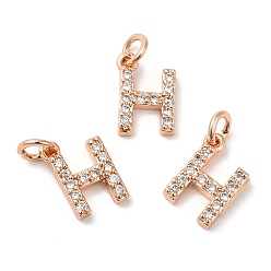 Real Rose Gold Plated Brass Micro Pave Grade AAA Cubic Zirconia Charms, Letter H, Cadmium Free & Nickel Free & Lead Free, Real Rose Gold Plated, 9x6x1.5mm, Hole: 2mm