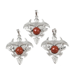 Красный Камень Треугольные подвески из натуральной красной яшмы, подвески из латунных камней, платина, стойки покрытие, 41.5x34.5x5.5~7 мм, отверстие : 8.5x5.5 мм