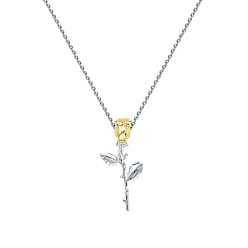 Platinum Flower Rhodium Plated 925 Sterling Silver Pendant Necklace for Valentine's Day, Platinum, 15.35 inch(39cm)