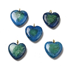 Marine Blue Two Tone Natural Dolomite Dyed Pendants, Heart Charm, Golden, Marine Blue, 21.5x20x6mm, Hole: 2mm