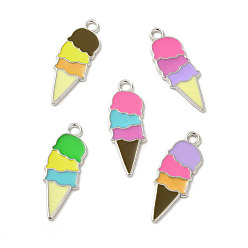 Mixed Color Summer Theme Alloy Enamel Pendants, Ice Cream Charms, Platinum, Mixed Color, 26x10x1mm, Hole: 2mm