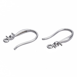 Stainless Steel Color 316 Surgical Stainless Steel Hook with Rhinestone Settings and Horizontal Loop, Ear Wire, Stainless Steel Color, Fit For 3mm Rhinestone, 11x16.5mm, Hole: 1mm, 21 Gauge, Pin: 0.7mm
