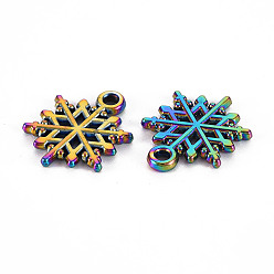 Rainbow Color Rainbow Color Alloy Pendants, Cadmium Free & Nickel Free & Lead Free, Christmas Snowflake, 20x15x2mm, Hole: 1.8mm