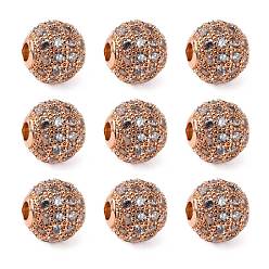 Розовое Золото Латунные шарики циркония кубической, круглые, розовое золото , 8 мм, отверстие : 1.5 мм