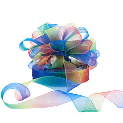 Colorful Polyester Organza Ribbons, Colorful, 1 inch(25mm), about 100yards/roll(91.44m/roll)
