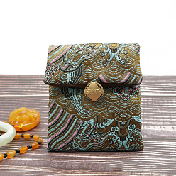 Coffee Chinese Style Satin Jewelry Packing Pouches, Gift Bags, Rectangle, Coffee, 10x9cm