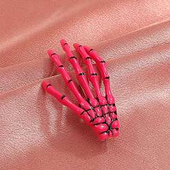 Cerise Acrylic Alligator Hair Clips, Gothic Halloween Skeleton Hand Hair Accessories for Women, with Iron Findings, Cerise, 70x40mm