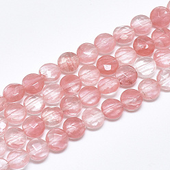 Cherry Quartz Glass Cherry Quartz Glass Beads Strands, Faceted, Flat Round, 8~8.5x4.5~5mm, Hole: 1mm, about 25pcs/strand, 7.8 inch