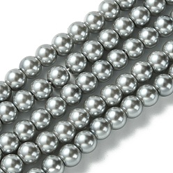 Gris Clair Brins de perles de verre teints écologiques, Grade a, ronde, cordon en coton fileté, gainsboro, 6mm, Trou: 1.2~1.5mm, Environ 70 pcs/chapelet, 15.7 pouce
