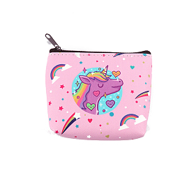 Pearl Pink PVC Wallets, Clutch Bag with Zipper, Rectangle with Unicorn Pattern, Pearl Pink, 9x10.5x2cm