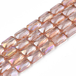 Dark Salmon Electroplate Transparent Glass Beads Strands, Faceted, Rectangle, Dark Salmon, 7x4x3mm, Hole: 1mm, about 79~80pcs/strand, 20.47 inch(52cm)
