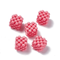 Camellia Handmade Opaque Plastic Woven Beads, No Hole Bead, Cube, Camellia, 15.5x15.5x15.5mm