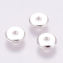 925 Sterling Silver Plated Brass Spacer Beads, Long-Lasting Plated, Flat Round, 925 Sterling Silver Plated, Silver, 7x2mm, Hole: 1.5mm