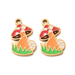 Разноцветный 304 подвески из нержавеющей стали, с эмалью, ионное покрытие (ip), гриб, золотые, красочный, 15.8x9.8x1.5 мм