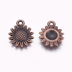 Red Copper Tibetan Style Alloy Pendants, Sunflower, Red Copper, 18.6x15x2.5mm, Hole: 1.8mm