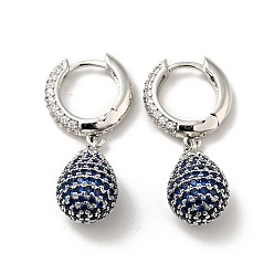 Blue Cubic Zirconia Teardrop Dangle Hoop Earrings, Platinum Brass Jewelry for Women, Blue, 31.5mm, Pin: 0.8mm