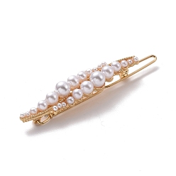Light Gold Alloy Hair Bobby Pins, with Imitation Pearl Beads, Leaf, Light Gold, 10x61x13mm