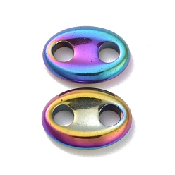  Vacuum Plating Non-magnetic Synthetic Hematite Connector Charms, Oval, Multi-color Plated, 13x18x3.5mm, Hole: 4.5mm