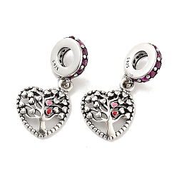 Antique Silver Thailand 925 Sterling Silver Micro Pave Clear Cubic Zirconia European Dangle Charms, Heart with Tree Pendants, Antique Silver, 22.5mm, Hole: 4.4mm