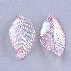 Pink Transparent Acrylic Pendants, AB Color, Leaf, Pink, 35x18.5x6.5mm, Hole: 1.6mm, about 600pcs/500g