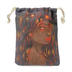 Human Canvas Cloth Packing Pouches, Drawstring Bags, Rectangle, Women Pattern, 15~18x13~14cm
