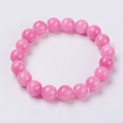 Pink Natural Yellow Jade Beaded Stretch Bracelet, Dyed, Round, Pink, 2 inch(5cm), Beads:  6mm