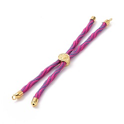 Camellia Nylon Cord Silder Bracelets, for Connector Charm Bracelet Making, with Rack Plating Golden Brass Findings, Long-Lasting Plated, Cadmium Free & Lead Free, Camellia, 8-5/8~9-1/8x1/8 inch(22~23x0.3cm), Hole: 2mm