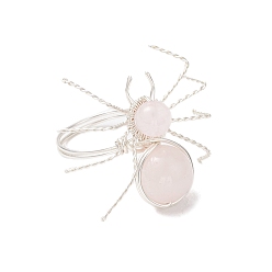 Розовый Кварц Кольца из натурального драгоценного камня, паук, серебряные, американский размер 7 3/4~8 1/2(17.9~18.5мм)