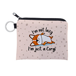 Dog Cartoon Style Polyester Clutch Bags, Change Purse with Zipper & Key Ring, for Women, Rectangle, Dog, 12x9.5cm