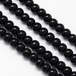Black Crystal Glass Round Beads Strands, Black, 6mm, Hole: 1mm, about 69pcs/strand, 16.1 inch