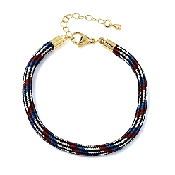 Colorful Braided Round Polyester Cord Bracelet Makings, with Brass Findings and 202 Stainless Steel Lobster Claw Clasps, Golden, Colorful, 7.28 inch(18.5cm)