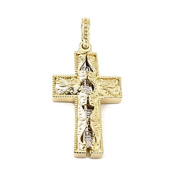 Real 18K Gold Plated Brass Split Big Pendants, Cross Charms, Long-Lasting Plated, Rack Plating, Lead Free & Cadmium Free, Real 18K Gold Plated, 54.5x30.5x8.5mm, Hole: 10x6mm