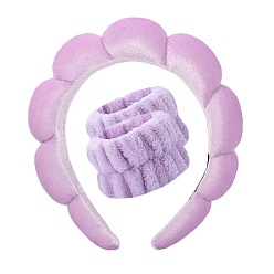 Purple 3-piece set of spa headband, wristband, and hand-sewn. Velvet Spa Headband and Wristband Set - Fashionable, Makeup Sponge, Headband.