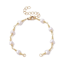 Golden Handmade Brass Link Chain Bracelet Making, with CCB Plastic Imitation Pearl Heart & Lobster Claw Clasp, Fit for Connector Charms, Golden, 6-1/4 inch(16cm)