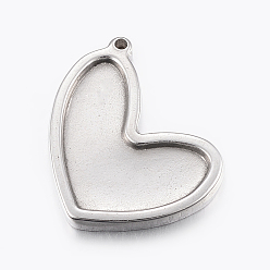 Stainless Steel Color 304 Stainless Steel Enamel Settings, Heart, Stainless Steel Color, 27x24x3mm, Hole: 1.5mm