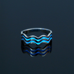 NY803-wave pattern Halloween personalized creative dark blue luminous stainless steel water wave jewelry luminous wave pattern ring accessories