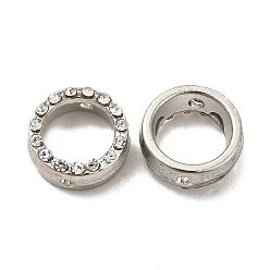 Platinum Alloy Rhinestone Bead Frame, Ring, Platinum, 12.5x5mm, Hole: 1.6mm