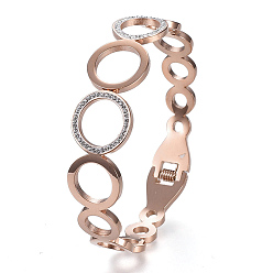 Розовое Золото 304 браслеты из нержавеющей стали, с полимерной глиной горный хрусталь, круглые кольца, розовое золото , 2-1/4 дюйм x 2 дюйм (5.65x5.1 см)