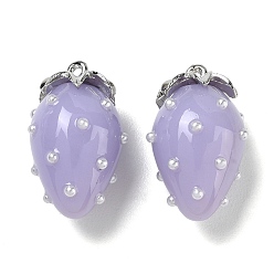 Lila Colgantes de la resina, encanto de fresa, con la aleación, Platino, lila, 29x17.5x16 mm, agujero: 1.5 mm