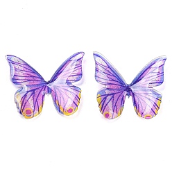 Dark Violet Transparent Resin Cabochons, Glitter Butterfly, Dark Violet, 22x25x4.3mm