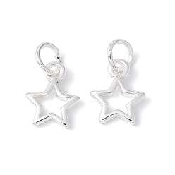 Silver Rack Plating Alloy Charms, with Jump Rings, Long-Lasting Plated, Cadmium Free & Lead Free, Hollow Star, Silver, 12x9.5x2mm, Hole: 4mm