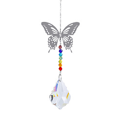Colorful Metal Big Pendant Decorations, Hanging Sun Catchers, Chakra Theme K9 Crystal Glass, Butterfly, Colorful, 32cm