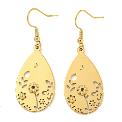 Real 18K Gold Plated Ion Plating(IP) 304 Stainless Steel Dangle Earrings for Women, Teardrop, Real 18K Gold Plated, 50x17.5mm