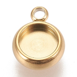 Golden Ion Plating(IP) 304 Stainless Steel Pendant Cabochon Settings, Lace Edge Bezel Cups, Flat Round, Golden, Tray: 6mm, 11x8.5x3mm, Hole: 1.8mm