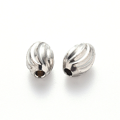 Stainless Steel Color 201 Stainless Steel Corrugated Beads, Oval, Stainless Steel Color, 8x6mm, Hole: 1.8mm
