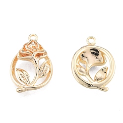 Real 18K Gold Plated Brass Pendants, Cadmium Free & Nickel Free & Lead Free, Rose, Real 18K Gold Plated, 18x12x3.5mm, Hole: 1.2mm