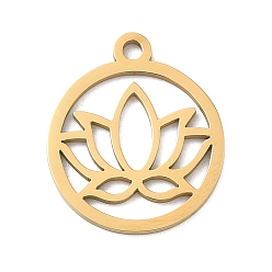 Золотой 201 подвески из нержавеющей стали, плоские круглые с лотоса, золотые, 17x15x1 мм, отверстие : 1.5 мм