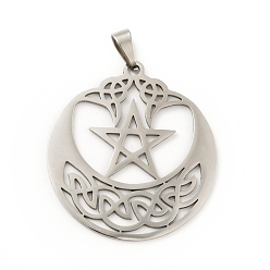 Stainless Steel Color 201 Stainless Steel Pendants, Hollow, Flat Round with Star, Stainless Steel Color, 35x32.5x1mm, Hole: 5x2mm