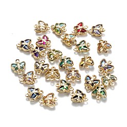 Mixed Color Brass Glass Links Connectors, Long-Lasting Plated, Butterfly, Real 18K Gold Plated, Mixed Color, 10x9x4mm, Hole: 0.9~1.2mm