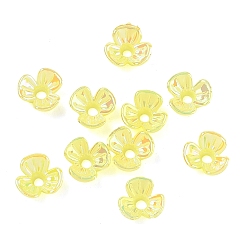 Желтый УФ-покрытие, непрозрачная акриловая крышка для шарика, радужный, 3-лепестков цветка, желтые, 6.5x7x3 мм, отверстие : 1.2 мм